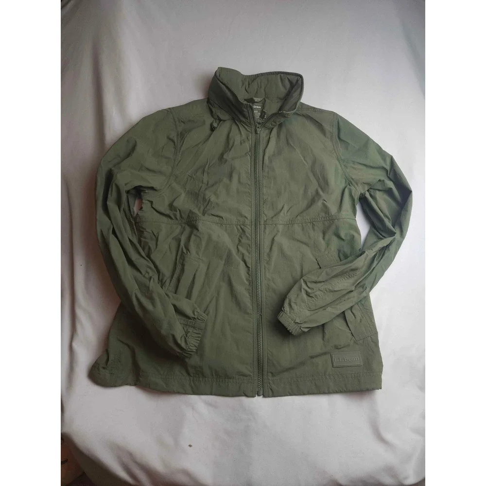 LL Bean Mens Windbreaker Jacket Olive Green Full Zip Lightweight Size M
